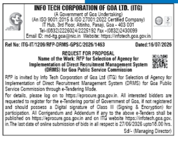 Request for Proposal (RFP) for Direct Recruitment Management System (DRMS) for Goa Public Service Commission