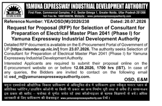 Request for Proposal (RFP) for Selection of Consultant for Preparation of Electrical Master Plan 2041 (Phase I) for Yamuna Expressway Industrial Development Authority