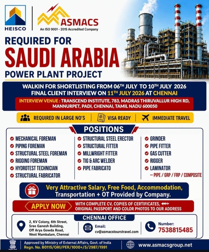 REQUIRED FOR SAUDI ARABIA PROJECT