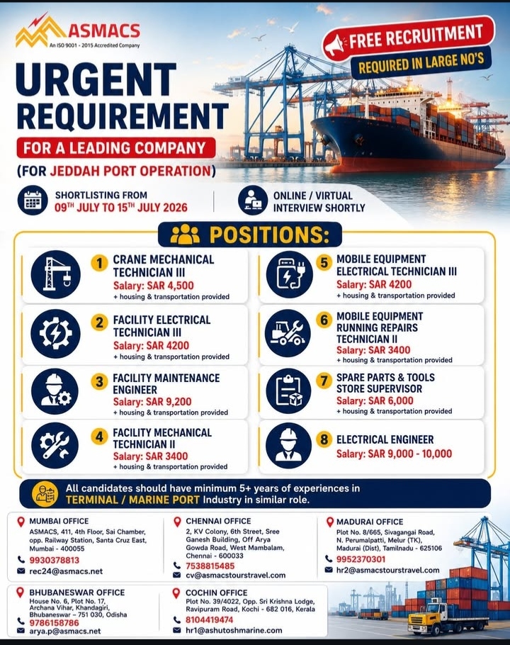 REQUIREMENT FOR JEDDAH PORT