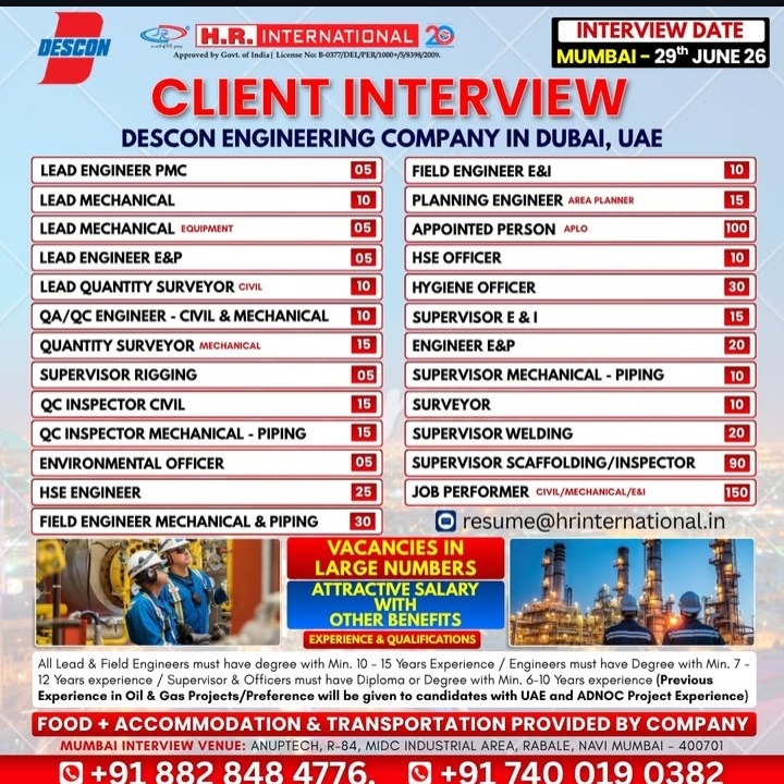 Requirment in Dubai