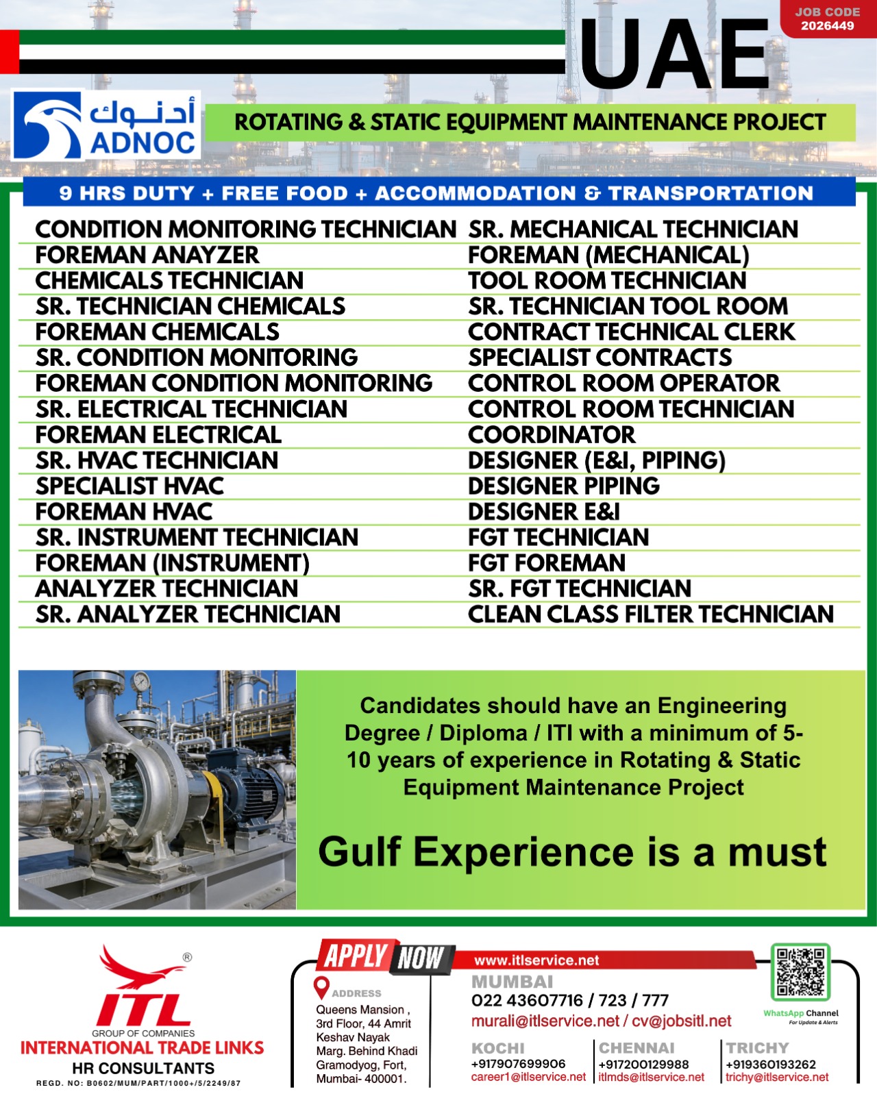 Rotating & Static Equipment Maintenance Project with ADNOC in the UAE.