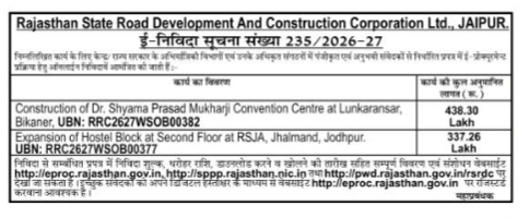 RSRDCC E-Tender Notice No. 235/2026-27