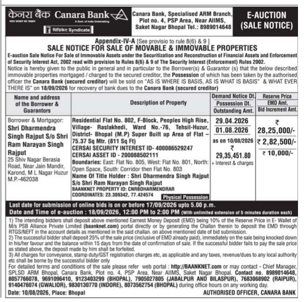 Sale Notice for Sale of Movable & Immovable Properties