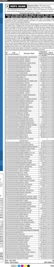 SALE OF INTIMATION AND PUBLIC NOTICE