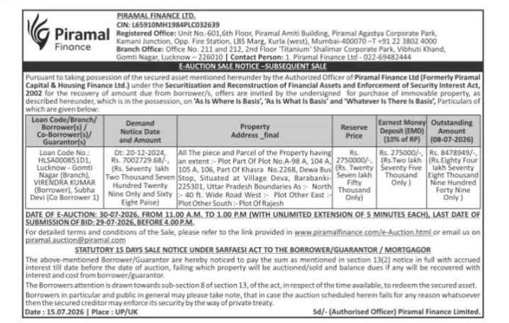 SARFAESI Act 15 Days Sale Notice