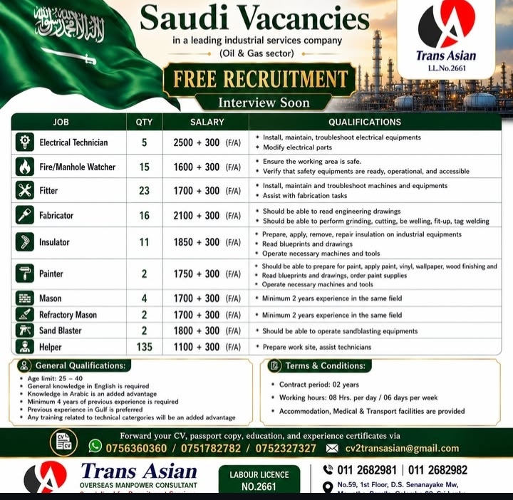 SAUDI ARABIA FREE RECRUITMENT JOB