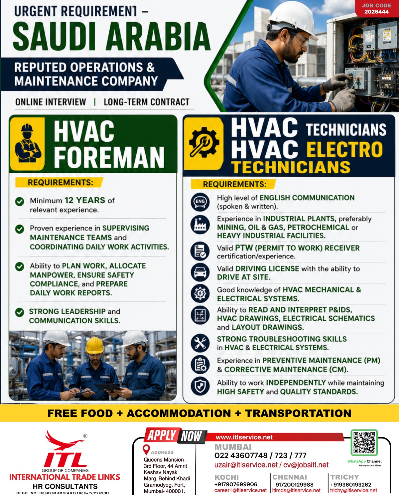 Saudi Arabia HVAC Job Vacancies – ITL Recruitment