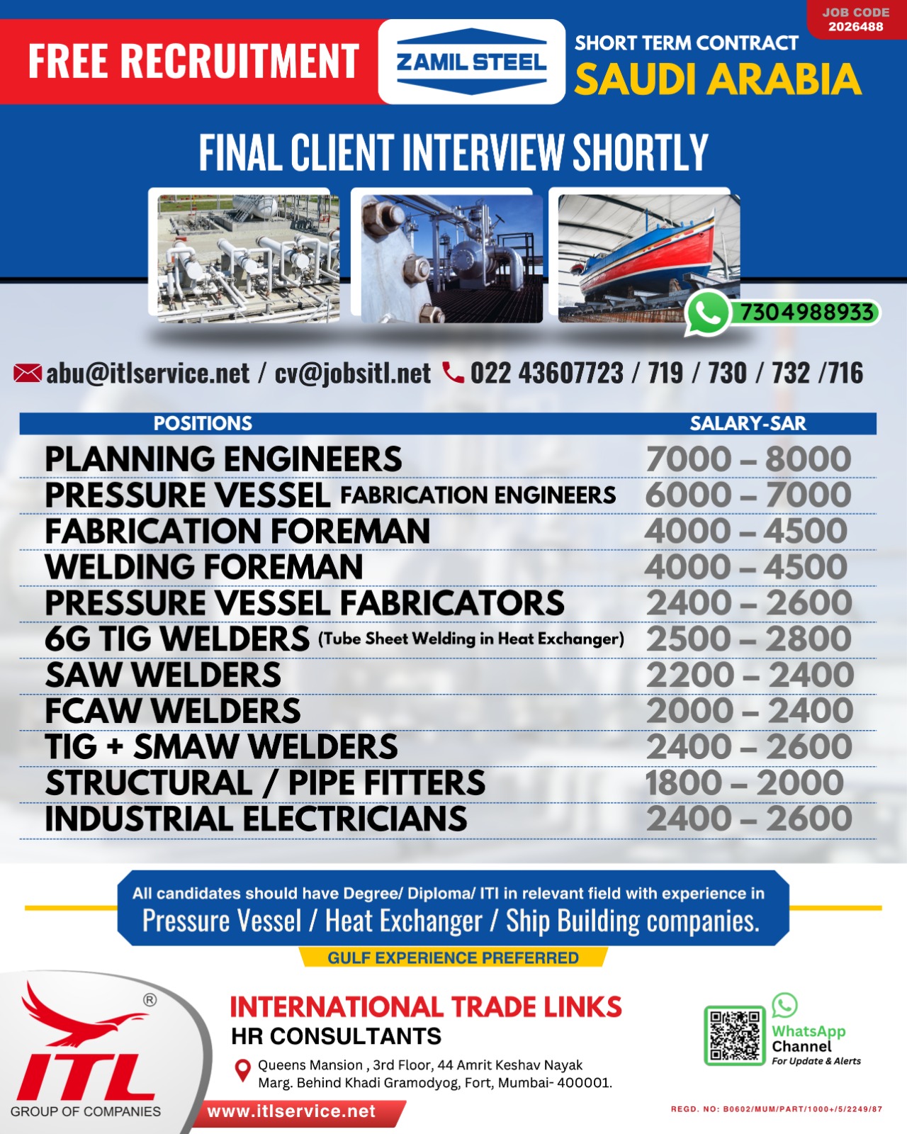 Saudi Arabia Job Vacancies – Zamil Steel