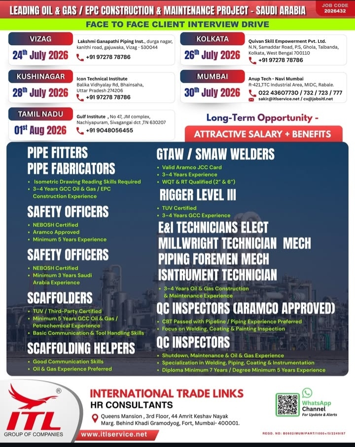 Saudi Arabia Oil & Gas Recruitment Drive - July/August 2026