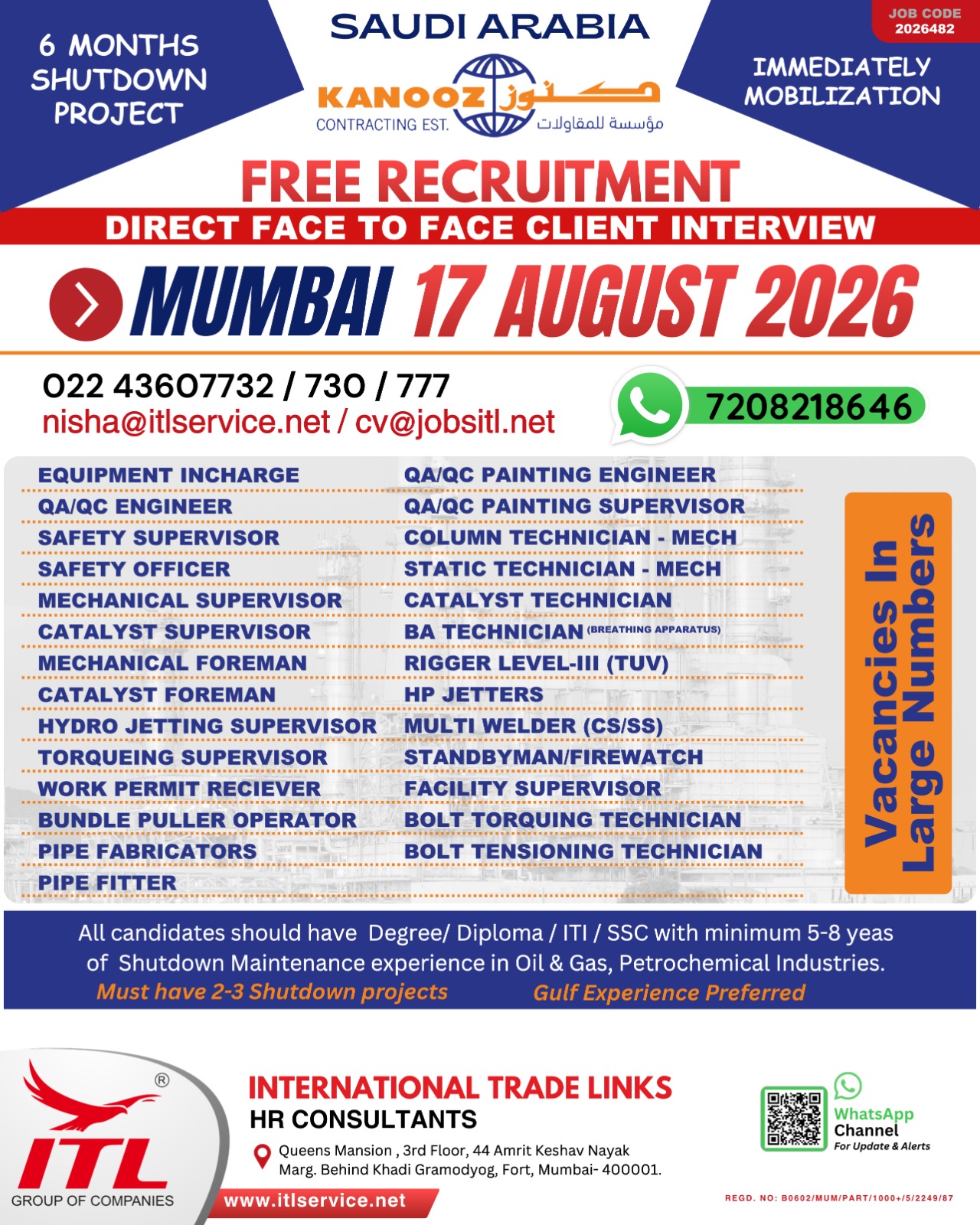 Saudi Arabia Oil & Gas Walk-In Interviews – Mumbai