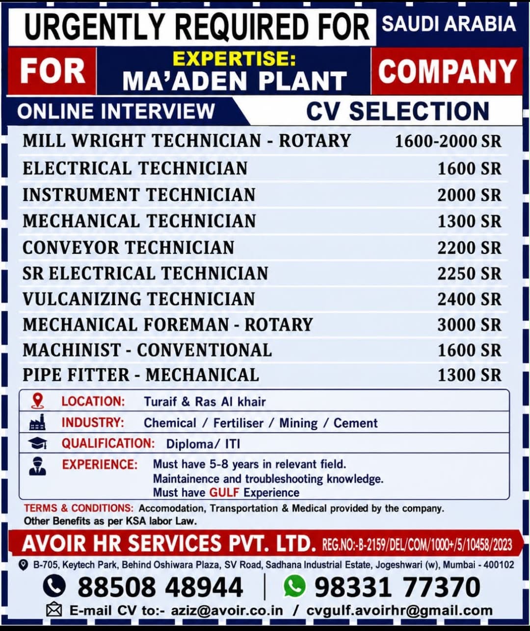 Saudi Arabia Technical Jobs Recruitment