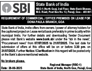SBI Commercial Property Lease Requirement – Dona Paula, Goa
