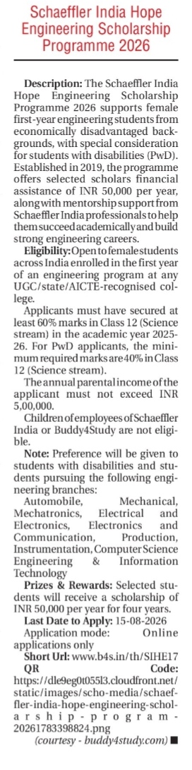 Schaeffler India Hope Engineering Scholarship Programme 2026