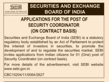 SEBI Contract Job Vacancy Advertisement
