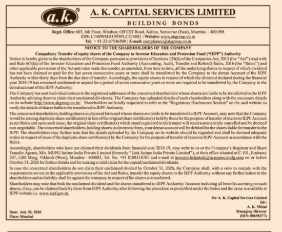 Shareholder Notice: Unclaimed Dividend & Share Transfer to IEPF