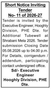 Short Notice Inviting Tender for Additional Tubewell at Shrabani Mela 2026