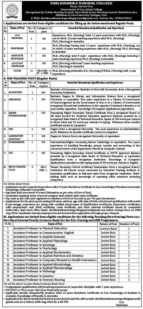 Shri Bhumika Nursing College Job Recruitment Notice (August 2026)