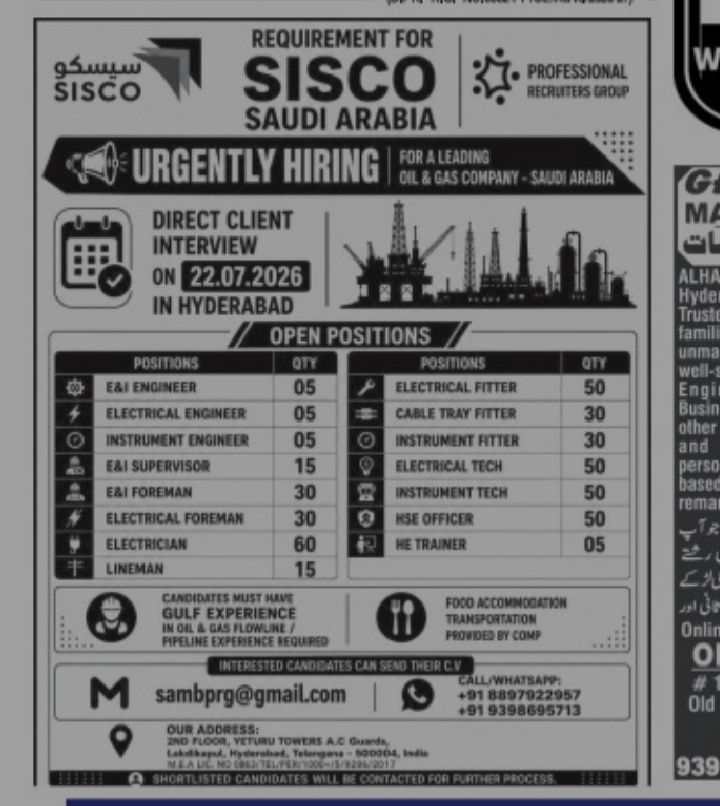 SISCO SAUDI ARABIA IS HIRING FOR NUMEROUS POSTIONS