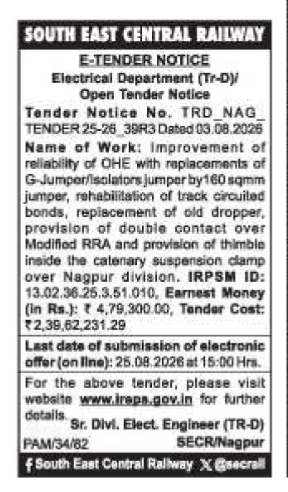 South East Central Railway E-Tender Notice 2026