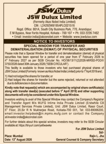Special Window for Dematerialisation of Physical Shares