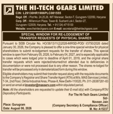 Special Window for Re-Lodgement of Transfer Requests of Physical Shares