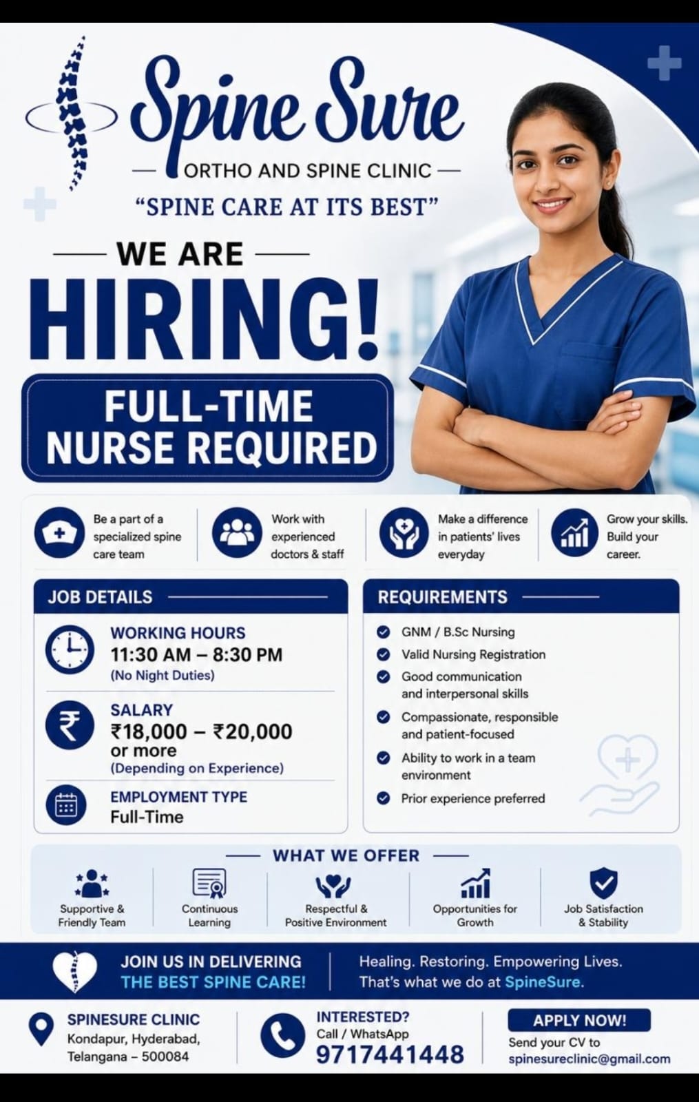 Staff Nurse Vacancy at SpineSure Clinic
