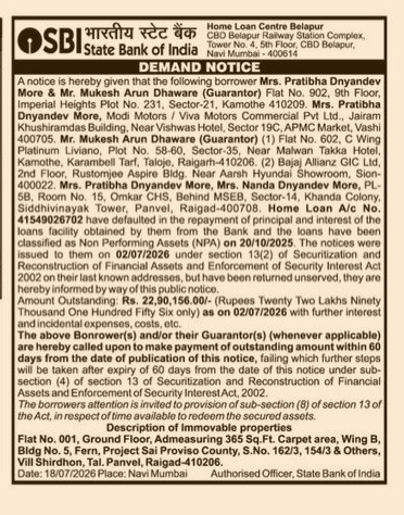 State Bank of India Demand Notice for Home Loan Default