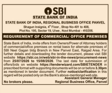 State Bank of India Office Premises Requirement Notice