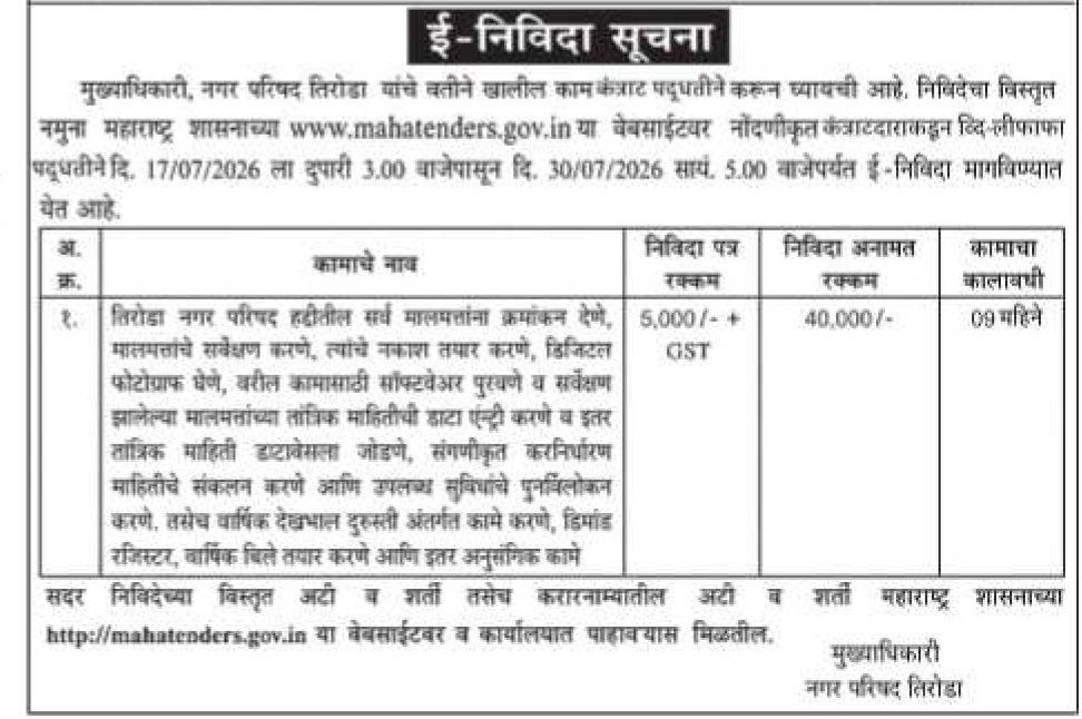 Suggested Document TitleE-Tender Notice for Property Survey and Mapping – Tiroda Municipal Council