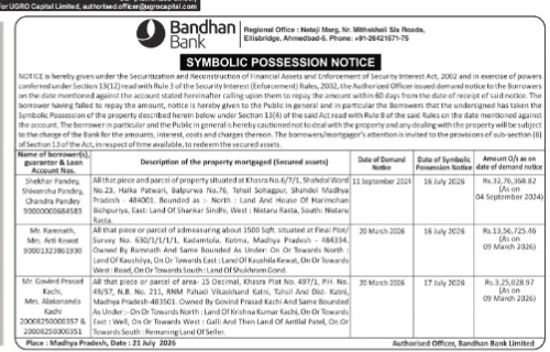 Symbolic Possession Notice by Bandhan Bank