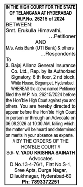 Telangana High Court Writ Petition Notice