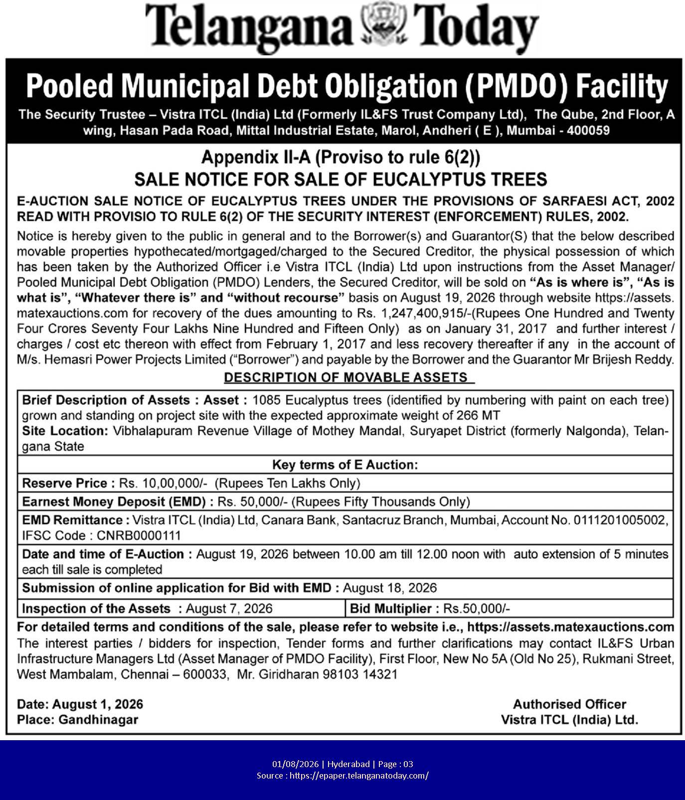 Telangana Today E-Auction Notice: Eucalyptus Trees Sale