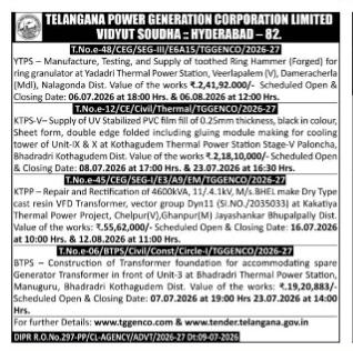 TENDER from telangana power generation