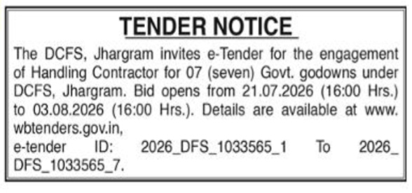 Tender Notice for Handling Contractor – DCFS Jhargram (2026)