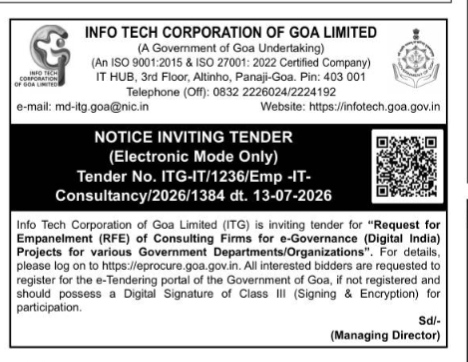 TENDER NOTICE FROM THE INFO TECH CORPORATION OF GOA