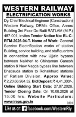 Tender Notice: General Service Electrification Works (Ratlam Division)