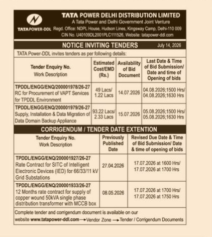 TENDER NOTICE OF POWER DELHI DISTRIBUTIIN