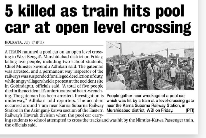 Tragic Collision at Murshidabad Level Crossing Claims 5 Lives