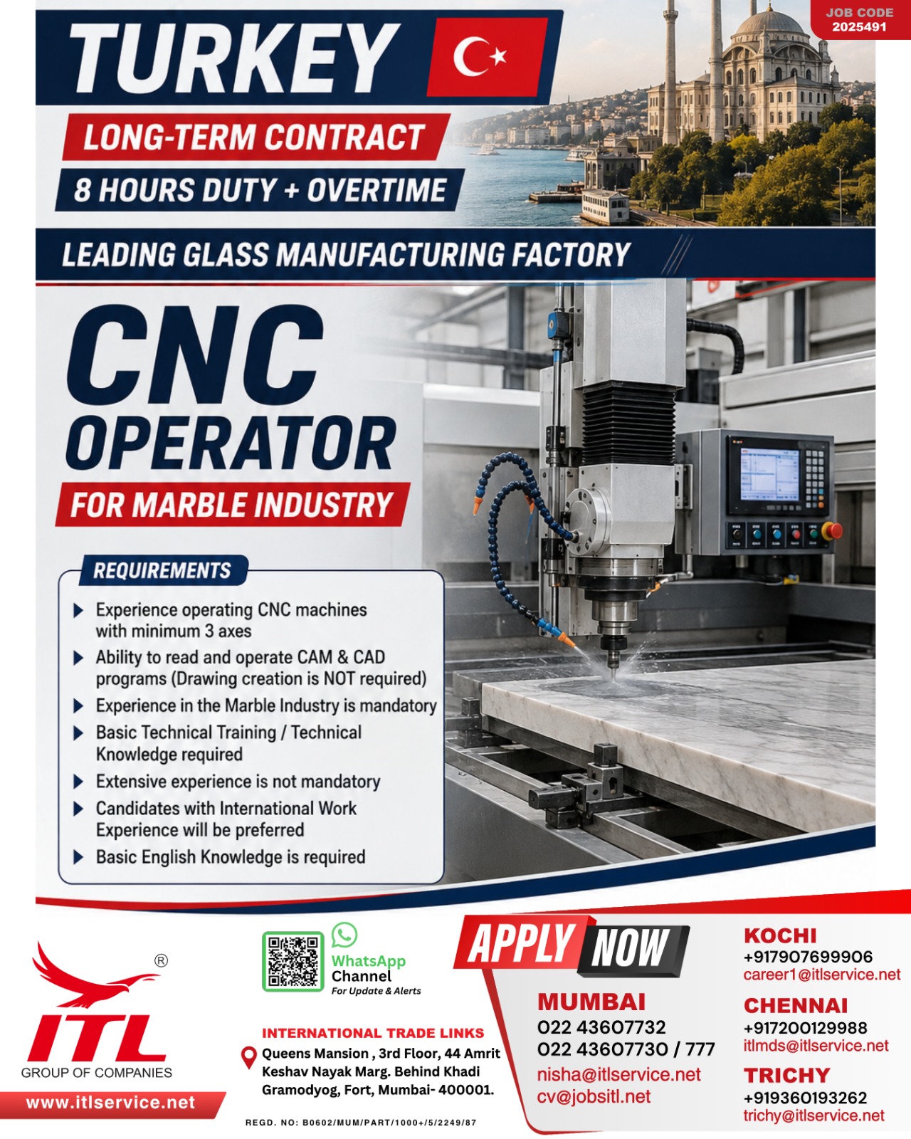 Turkey Job Opportunity: CNC Operator (Marble Industry
