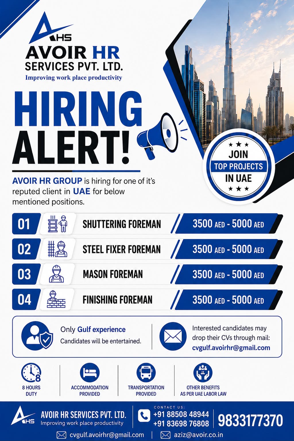 UAE Construction Foreman Jobs – Avoir HR Services