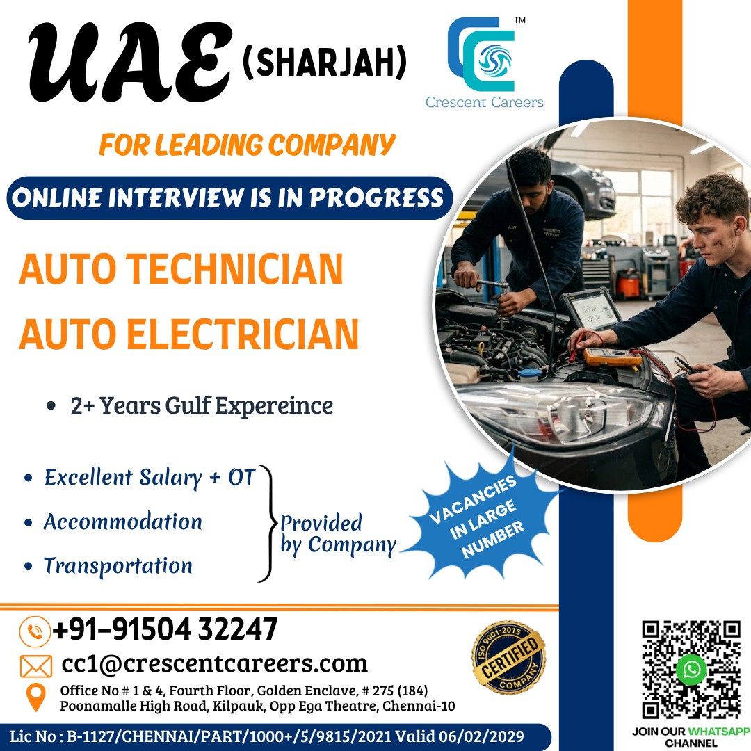 UAE Job Opening: Auto Technicians & Electricians