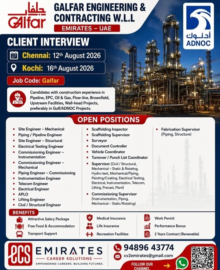 UAE Job Openings: Galfar Engineering Client Interview (August 2026