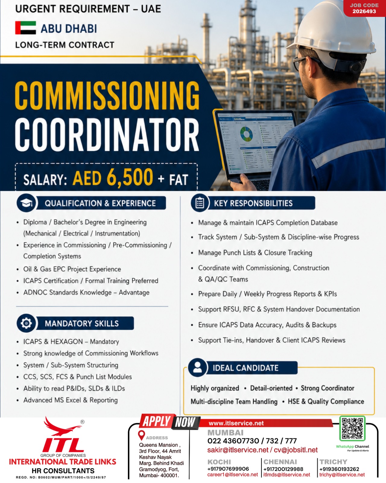 UAE Job Poster: Commissioning Coordinator Hiring