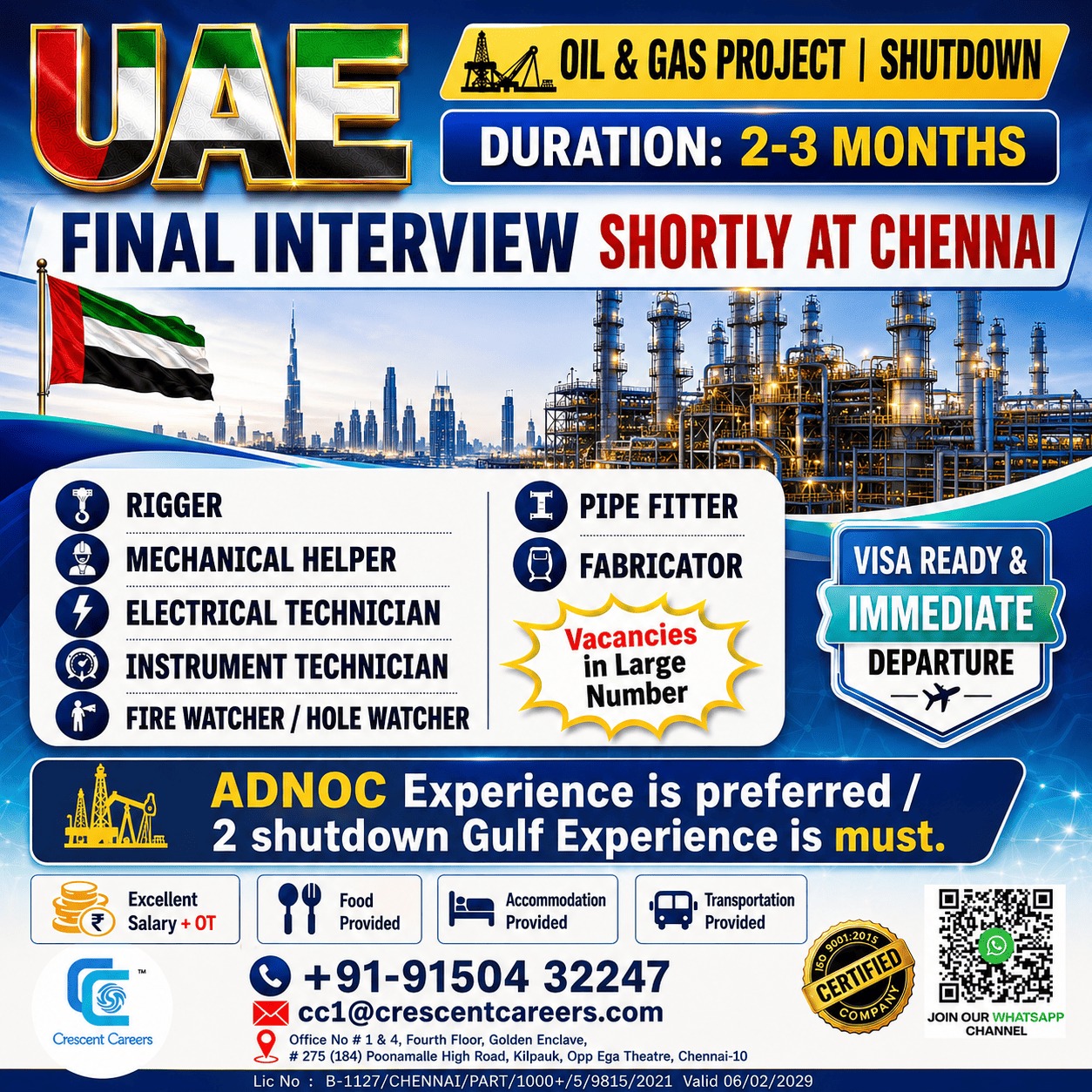 UAE Oil & Gas Project Shutdown Hiring Drive – Chennai Interview