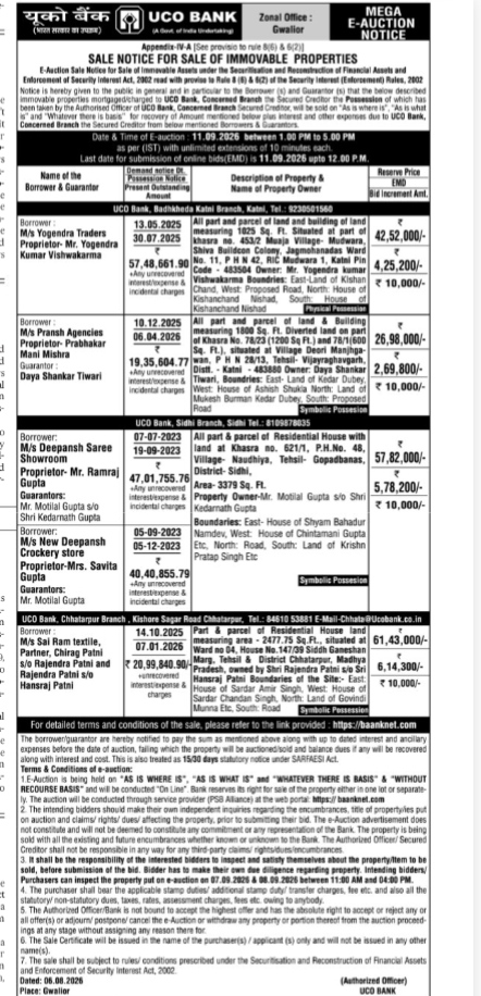UCO Bank Mega E-Auction Sale Notice for Immovable Properties