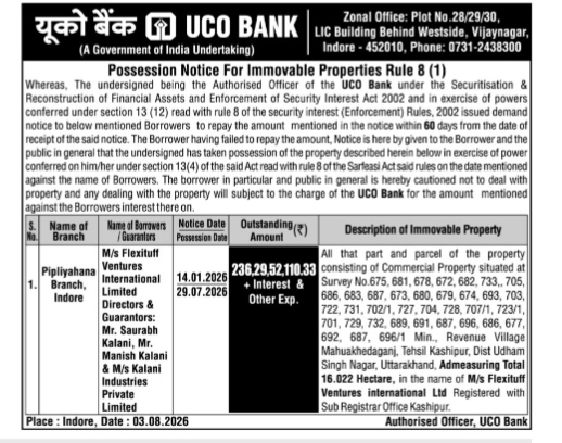 UCO Bank Possession Notice