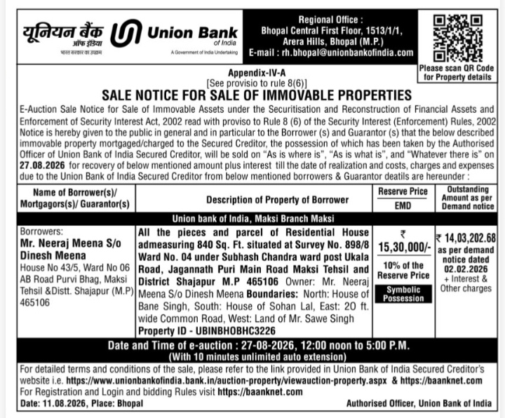 Union Bank Immovable Property Sale Notice