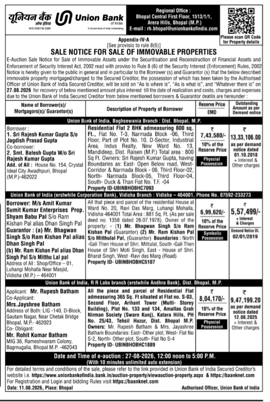 Union Bank of India Public Auction Notice (August 2026)