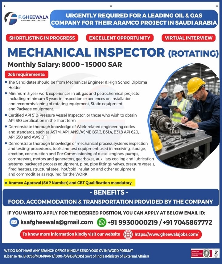 URGENR HIRING FOR SAUDI ARABIA PROJECT